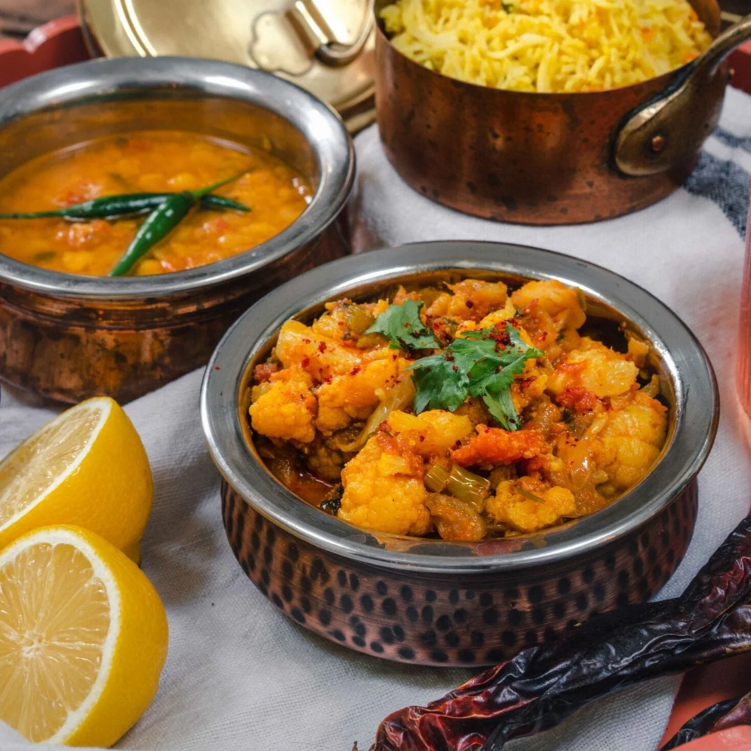 Alu gobi with baby potatoes and cauliflower